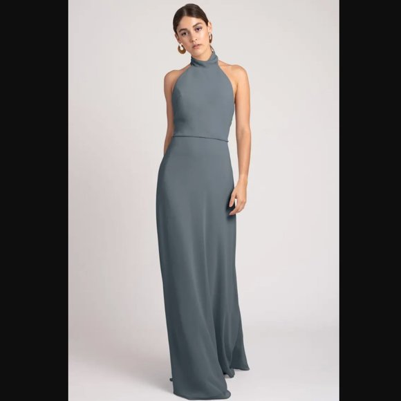 NWOT Jenny Yoo Hydrangea Chiffon High Neck Bridesmaid Dress Size 10 - Picture 1 of 4